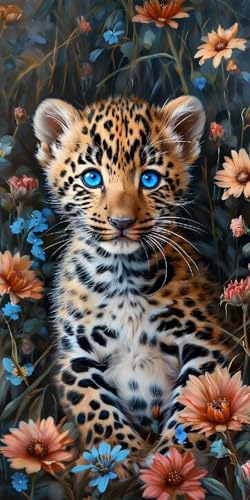 Diamond Painting Leopard Kinder Erwachsene Set, 5D DIY Diamant Painting Blume Bilder Full Set, Diamond-Painting Bastelset Erwachsene Frauen, Dimond nach Zahlen Malerei Home Dekor Geschenk 50x100cm P-0 von Yarqzhng