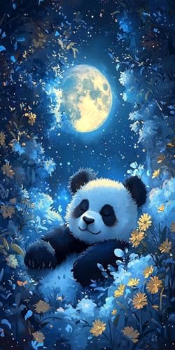 Diamond Painting Panda Kinder Erwachsene Set, 5D DIY Diamant Painting Mond Bilder Full Set, Daiments Painting Bastelset Erwachsene Frauen, Dimond nach Zahlen Painting Set Home Wand Dekor 50x100cm T-6 von Yarqzhng