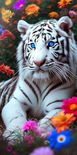 Diamond Painting Tiger Kinder Erwachsene Set, 5D DIY Diamant Painting Blume Bilder Full Set, Diamond-Painting Bastelset Erwachsene Frauen, Dimond nach Zahlen Malerei Home Wand Dekor 30x60cm H-5 von Yarqzhng