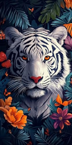 Diamond Painting Tiger Kinder Erwachsene Set, 5D DIY Diamant Painting Blume Bilder Full Set, Diamond-Painting Bastelset Erwachsene Frauen, Dimond nach Zahlen Malerei Home Wand Dekor 50x100cm E-0 von Yarqzhng