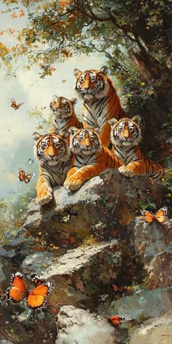 Diamond Painting Tiger Kinder Erwachsene Set, 5D DIY Diamant Painting Schmetterling Bilder Full Set, Daiments Painting Bastelset Erwachsene Frauen, Dimond nach Zahlen Painting Set Dekor 30x60cm J-0 von Yarqzhng