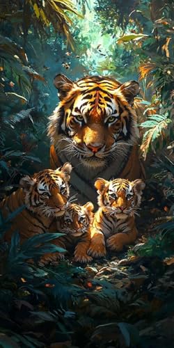 Diamond Painting Tiger Kinder Erwachsene Set, 5D DIY Diamant Painting Tier Bilder Full Set, Daiments Painting Bastelset Erwachsene Frauen, Dimond nach Zahlen Painting Set Home Wand Dekor 70x140cm T-0 von Yarqzhng