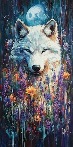 Diamond Painting Wolf Kinder Erwachsene Set, 5D DIY Diamant Painting Blume Bilder Full Set, Diamond-Painting Bastelset Erwachsene Frauen, Dimond nach Zahlen Malerei Home Wand Dekor 30x60cm B-4 von Yarqzhng