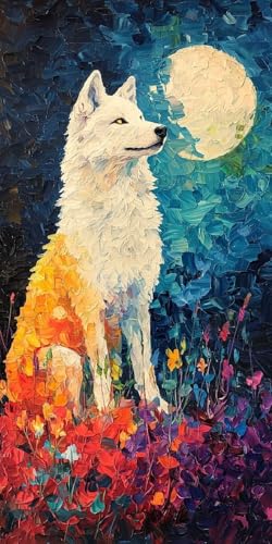 Diamond Painting Wolf Kinder Erwachsene Set, 5D DIY Diamant Painting Mond Bilder Full Set, Diamond-Painting Bastelset Erwachsene Frauen, Dimond nach Zahlen Malerei Home Wand Dekor 70x140cm W-8 von Yarqzhng