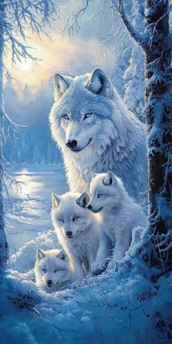 Diamond Painting Wolf Kinder Erwachsene Set, 5D DIY Diamant Painting Schnee Bilder Full Set, Diamond-Painting Bastelset Erwachsene Frauen, Dimond nach Zahlen Malerei Home Wand Dekor 30x60cm T-4 von Yarqzhng