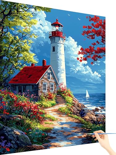 Malen Nach Zahlen Erwachsene Leuchtturm Paint by Numbers Meer, Malen Nach Zahlen ab 7 Jahre Mädchen, Handgemalt Ölgemälde Leinwand mit Pinseln und Acrylfarben Geschenke für Frauen Deko 60x80cm J-96 Malen Nach Zahlen Erwachsene Leuchtturm Paint by Numbers Meer, Malen Nach Zahlen ab 7 Jahre Mädchen, Handgemalt Ölgemälde Leinwand mit Pinseln und Acrylfarben Geschenke für Frauen Deko 60x80cm J-96 von Yarqzhng