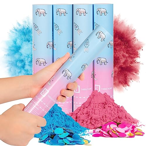 YARRAPLANET Gender Reveal Konfettikanone Rauch Biologisch abbaubares Konfetti Gender reveal Partydekoration Konfettikanone Pinker Rauch Blauer Rauch Ankündigung des Babygeschlechts Babyparty von Yarra Planet