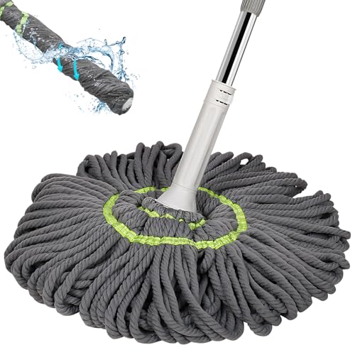 2 in 1 Dehydrated Mop, 2024 Neu Bodenwischer, Super Saugfähig Baumwollgarn Wischmopp mit Auswringfunktion, Reinigungsmopp mit Griff, Self Wringing Twist Mop Nass Trockennutzung für Fliesen von Yarteim