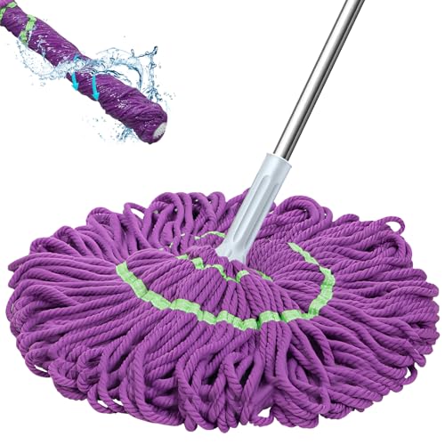 2 in 1 Dehydrated Mop, 2024 Neu Bodenwischer, Super Saugfähig Baumwollgarn Wischmopp mit Auswringfunktion, Reinigungsmopp mit Griff, Self Wringing Twist Mop Nass Trockennutzung für Fliesen von Yarteim