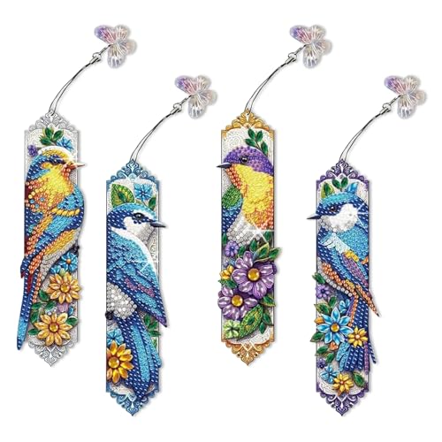 Diamond Painting Lesezeichen Frühling,Diamond Painting Kinder Blume Vogel Schmetterling Deko Lesezeichen,5D Diamant Painting Bookmark mit Anhänger Kristall,Bastelset Mädchen für DIY Basteln Geschenke von Yarteim