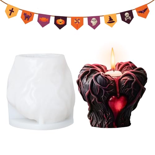 Kerzenform Silikon Halloween, 3D Hand Hält Herz Silikon Kerzenformen Silikonformen Gießform Halloween, Silikonform Halloween Gießformen Silikon Kerzenformen Zum Gießen für Seife Aromatherapie Kerzen von Yarteim