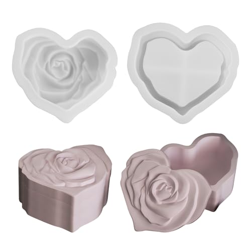 Silikonform Kerzenhalter Silikonformen Gießformen Silikon Gießform Dose mit Deckel Liebe Rose Silikonform Dose, 3D Kerzenhalter Silikonformen, Silikonform Blumentopf, Vase Gießformen für Vorratsgefäß von Yarteim