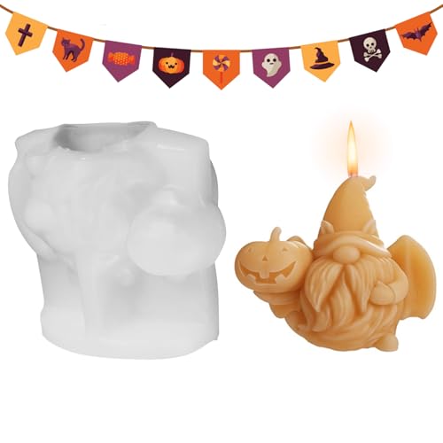 Silikonformen Gießformen Halloween, DIY Halloween Deko Silikonform Wichtel mit Kürbis Muster, 3D Wichtel Kerzenformen zum Gießen, Gießformen Silikon Wichtel Giessformen Silikon für Halloween Deko von Yarteim