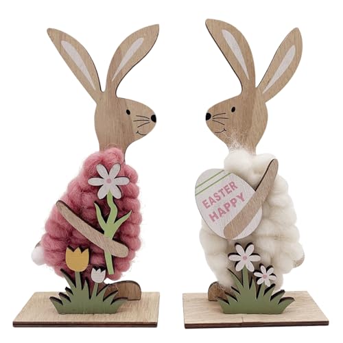 Yarteim Osterdeko Holz Figuren Hase,Osterhase Deko aus Holz Aufsteller Deko,Osterhasen mit Pelz Kleidung für Innen Außen Rustikale Ostern Frühling Dekoration Tischdekoration von Yarteim