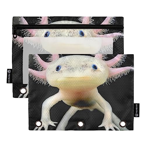 Yasala Axolotl Ordnertasche, stabiles Federmäppchen für 3-Ringordner, transparentes Fenster, Bürobedarf, Memento-Halter mit Reißverschluss, 2 Stück, 18 x 24,9 cm von Yasala