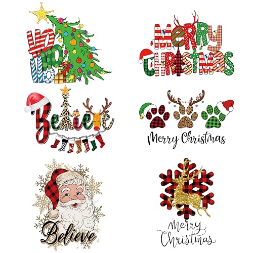 12 Stück Weihnachts-Bügelbilder für T-Shirts Merry Xmas Heat Transfer Decals mit Santa Merry Christmas Weihnachtsbaum von Yaveron