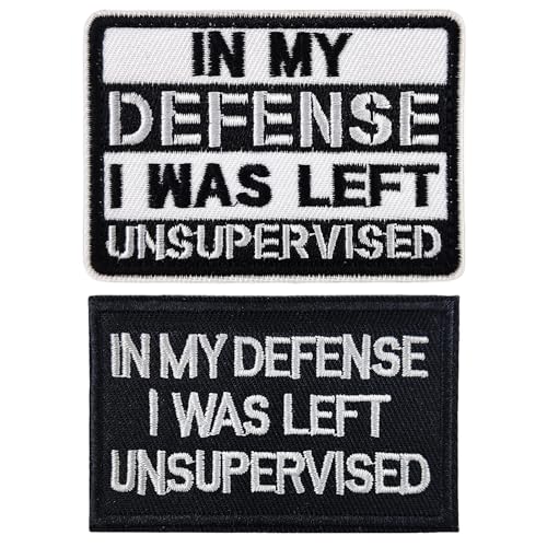 2 Stück lustige Moral-Patches in My Defense I was Left Unsupervised, bestickt, taktische Aufnäher für Rucksäcke, Hüte, Hundegeschirr, Westen, Jacken von Yaveron