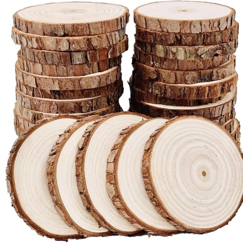 Baumstamm Scheiben 25 Stück,Baumscheiben Klein,Holzscheiben Runde Naturholz Baumscheiben Ohne Loch Kiefernholz Baumscheiben für DIY Handwerk (4-5cm,0.5cm) von Yavitality