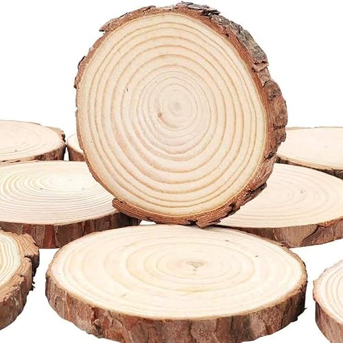 Holzscheiben 25 Stücke Baumscheiben Natur Holzscheiben Holz Log Scheiben Runde Naturholz Baumscheiben Dicke für DIY Kunst/Hochzeit Mittelstücke/Weihnachtsschmuck (3-4cm,0.5cm) von Yavitality