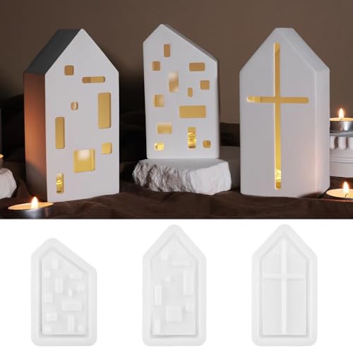 Silikonform Weihnachten,3D Gießform Weihnachten Haus,Splicing star house lamp silicone mold,Haus für Basteln Gips, Kerzen, Heimwerke (2) von Yavitality