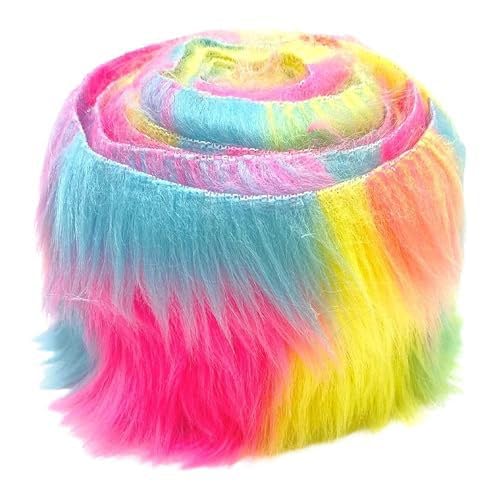 Yavitality Faux Precut Strips,Plüschstoff Meterware, Faux Fur Langhaarplüsch Zum Basteln, Fell Stoff Flauschiges Plüsch Bastelfell für Zwergenbart Weihnachtsmann Haar Wichtel (Bunte Blöcke,1pcs) von Yavitality