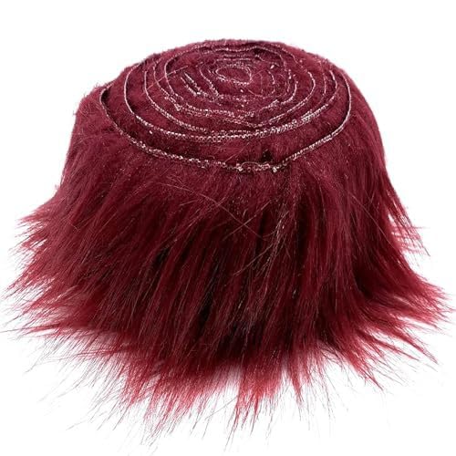 Yavitality Faux Precut Strips,Plüschstoff Meterware, Faux Fur Langhaarplüsch Zum Basteln, Fell Stoff Flauschiges Plüsch Bastelfell für Zwergenbart Weihnachtsmann Haar Wichtel (Burgunderrot,1pcs) von Yavitality