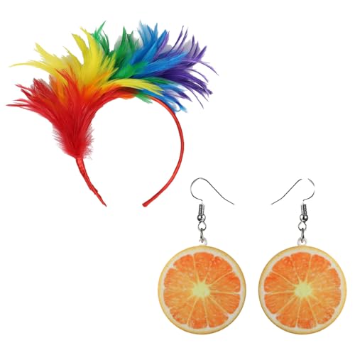 Yavitality Karneval Kostüm Damen, Haarreif Orange Kostüm Damen Orangen Ohrringe Früchte Tropfen Ohrringe Feder Mode Haarbänder Karneval Kostüm Zubehör für Karneval Fasching Früchte Kostüm (B) von Yavitality