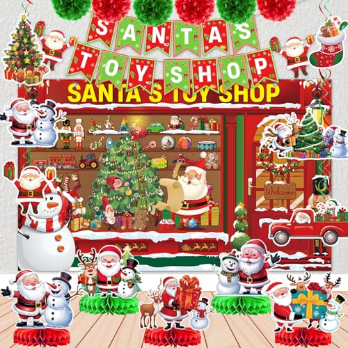 Christmas Santas Workshop Decorations Santas Workshop Backdrop with Christmas Banner for Happy Holidays Decorations Christmas Party Decorations Christmas Party Supplies von Yavxzvbw