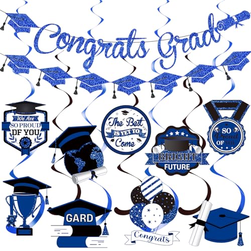 Glitzernde blaue Congrats Grade Graduation Dekorationen Klasse 2025 Banner Abschluss Banner Abschlussfeier Party Dekorationen mit Congrats Dekorationen für 2025 Abschlussdekorationen von Yavxzvbw