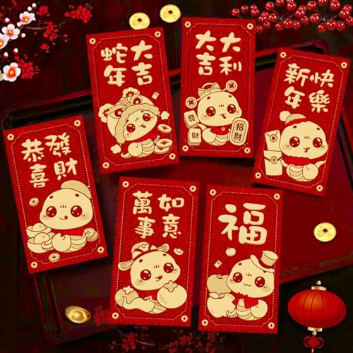 6 Stück chinesisches Frühlings fest rotes Paket Cartoon-Schlange-Jahr roter Umschlag Kreative Mode Glücks geld tasche Neujahrs geschenke von Yawdil