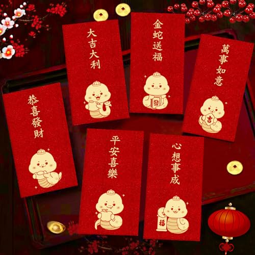 6 Stück chinesisches Frühlings fest rotes Paket Cartoon-Schlange-Jahr roter Umschlag Kreative Mode Glücks geld tasche Neujahrs geschenke von Yawdil