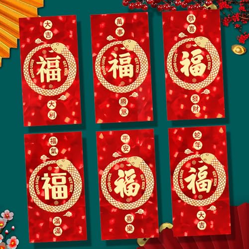 Rote Briefumschläge für chinesisches Neujahr, Frühlingsfest, 3D-Schlange, Glücksbringer, chinesisches Sternzeichen, Schlange, Jahr, rote Umschläge, 6 Stück von Yawdil