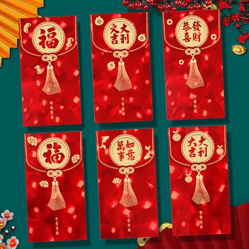 Rote Briefumschläge für chinesisches Neujahr, Frühlingsfest, 3D-Schlange, Glücksbringer, chinesisches Sternzeichen, Schlange, Jahr, rote Umschläge, 6 Stück von Yawdil