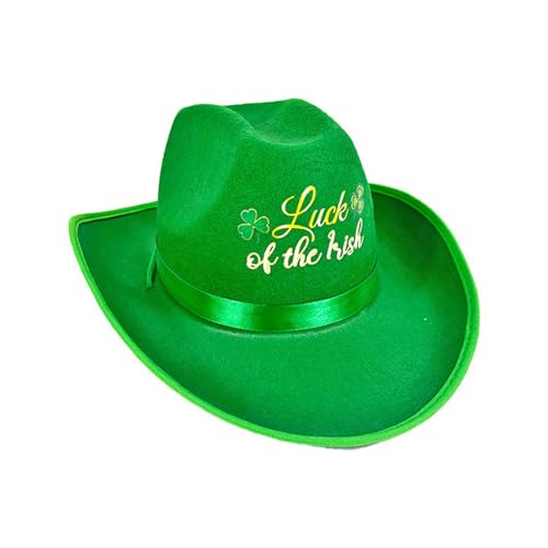 Yawdil 2025 Neue irische Party Green Western Cowboy Hut St. Patrick's Day breite Krempe Hüte Karneval Party Fedora Caps Festival Zubehör von Yawdil