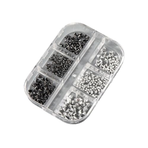 Yawdil 6 Gitter Y2K Punk Metall Niet Nagel anhänger, Cone Gemischte Größen Schwarz Silber Nagel Kunst Studs, 3D Stilvolle Legierung Spike für DIY Nägel Decora von Yawdil