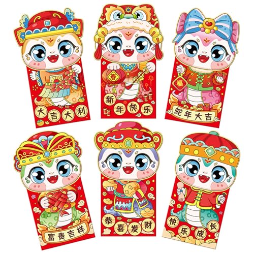 Yawdil 6 Stück Cartoon Red Packet Chinesisches Neujahr Roter Umschlag Snake Jahr Frühlings fest Glücks Geld Tasche niedliche kreative rote Taschen Geschenke von Yawdil