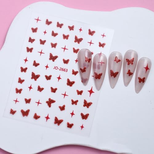 Yawdil Fine Sparkle Pentagram Love Butterfly Nail Art Aufkleber, selbst klebende Nagels pitzen Anleitungen für DIY Dekoration Schablonen Werkzeuge, Nagel Aufkleber von Yawdil