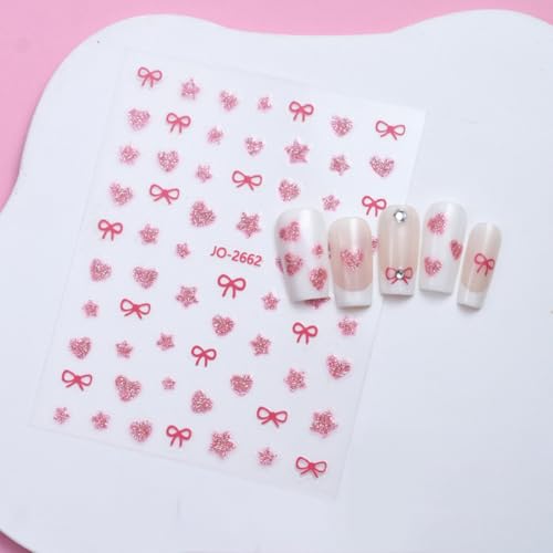 Yawdil Fine Sparkle Pentagram Love Butterfly Nail Art Aufkleber, selbst klebende Nagels pitzen Anleitungen für DIY Dekoration Schablonen Werkzeuge, Nagel Aufkleber von Yawdil