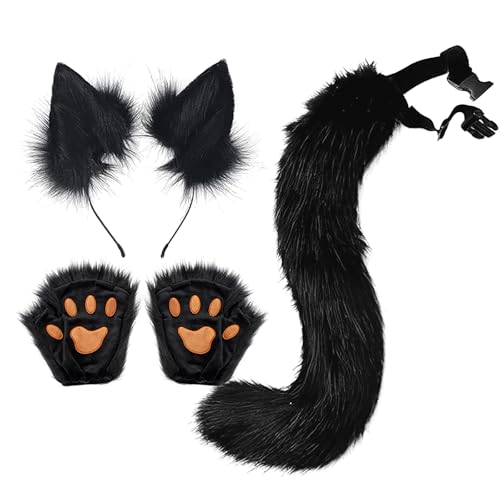 Yawdil Fuchskostüm-Set, Fuchsohren, Schwanz, Pfote, Handschuhe, Tier-Kostüm, Zubehör für Erwachsene, Halloween, Cosplay-Kostüme von Yawdil