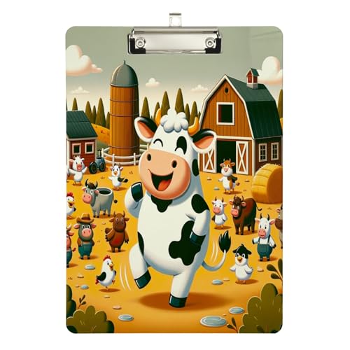 Niedliches Cartoon-Milch-Kuh-Acryl-Klemmbrett, hübsche Acryl-Klemmbretter für Frauen, A4-Briefgröße, 31,8 x 22,9 cm, silberfarbener Clip von Yaxinduobao