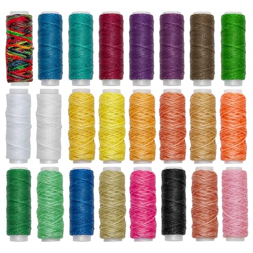 JMZLLRX 24 Farbe Leder Nähen Faden 312 Yards Ledernähen Gewachster Faden, 0.8mm 150D Leder Nähgarn für Leder Craft DIY Buchbindere Schuh reparieren Leder Nähen, 13 Yards Pro Farbe von Yayatty