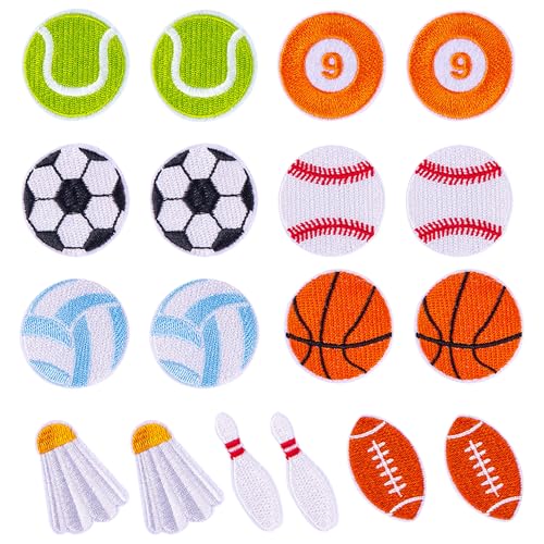 Yayatty 18 Stück Aufnäher mit Sportball-Stickerei, Badminton, Basketball, Fußball, bestickte Applikationen, Aufkleber für Kleidung, Kleid, Hut, Jeans von Yayatty