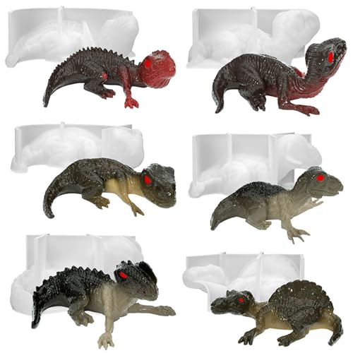 Yayatty 6 Stück Dinosaurier-Epoxidharz-Formen, Harzformen, Silikon-Tier-Silikonharz-Formen, 3D-Silikonformen für Epoxidharz, Heimdekoration von Yayatty