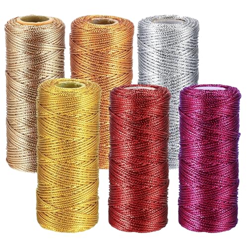 Yayatty Kordel Metallic Kordel Goldfaden Zum Basteln 6 Rolle 600m Goldschnur 1.5mm Breit für DIY Kunsthandwerk Schmuckschnur oder Geschenkverpackungen Weihnachtsschnur von Yayatty