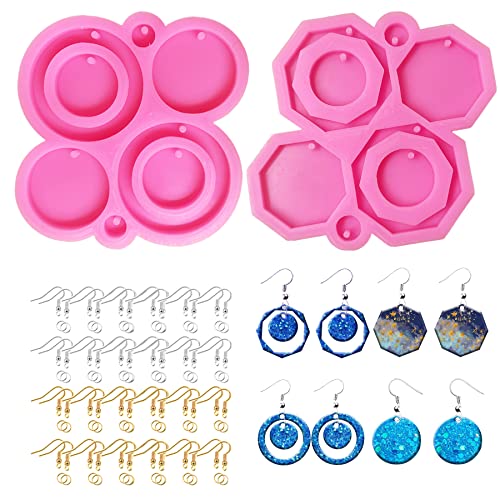 Yayatty Ohrringe Silikonform Gießform, 2 Stück Ohrringe Resin Silikonform Kreise und Polygone Ohrring Schmuck Resin Form mit Ohrhaken, Biegeringen für DIY Ohrringe, Harzschmuck von Yayatty