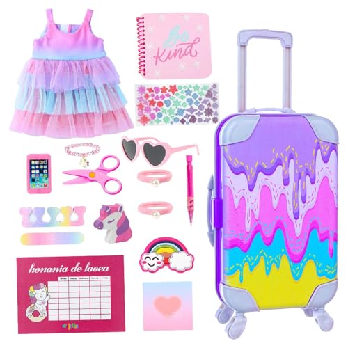 Yaztauho Puppenmädchen-Reisespielset, 18-Zoll-Puppenkleidungsgepäck - 17-teiliges Puppen-Mädchen-Reise-Cartoon-Kleidung-Gepäck-Komplettset | Cultivate Imagination Doll Modische Sonnenbrille für von Yaztauho