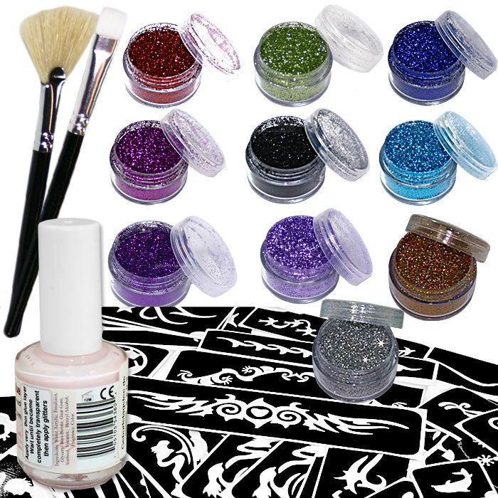 Glitzertattoo-BIG-Party Set 75tlg.: 60 Schablonen +10xGlitter +Kleber von Ybody