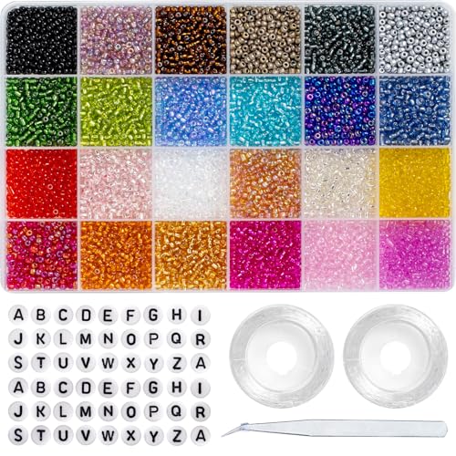 Ybxjges 7300 Stück 3 mm Glas-Rocailles für die Schmuckherstellung, kleine kleine Perlen-Set für Armbandherstellung, Set mit Buchstabenperlen, Charm-Set, Schmuckherstellungszubehör von Ybxjges