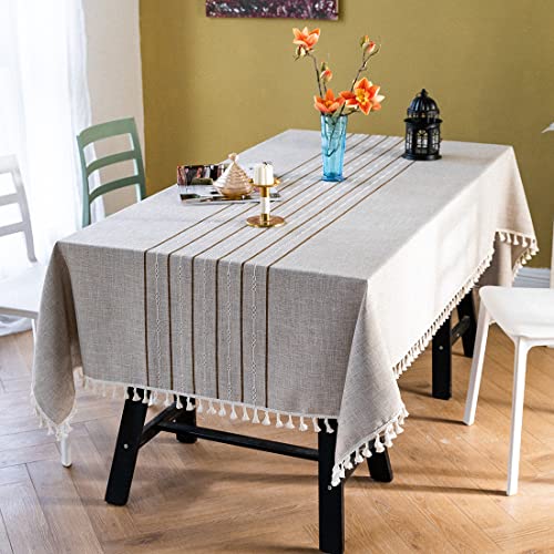 Gestreifte rechteckige Tischdecke, Fransen, Baumwollleinen, strukturierte Tischdecke, Tischdecke für Esszimmer, Küche, Picknick, Party, Wohnzimmer, Schlafzimmer (Grau, B 140 x 180 cm) (Grau, B 140 x von Yccafgaanm