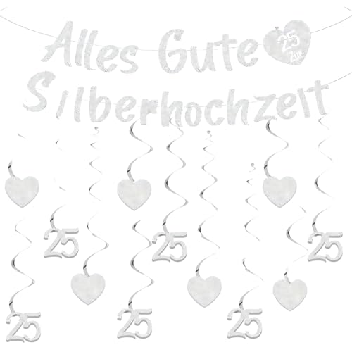 1 Set Girlande Silberhochzeit, Deko Silberhochzeit 25, Silberne Hochzeit Dekoration für Draußen und Innen, Partydeko für Jubiläum und Festlichkeiten 1 Set Girlande Silberhochzeit, Deko Silberhochzeit 25, Silberne Hochzeit Dekoration für Draußen und Innen, Partydeko für Jubiläum und Festlichkeiten von YceLon